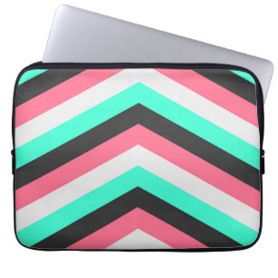 Aquamarine schwarze Rosa-und Aqua-Hipster-Streifen Laptopschutzhülle