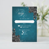Aquamarine Schwarze Rose Hochzeit RSVP Karte (Stehend Vorderseite)