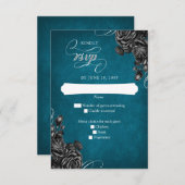 Aquamarine Schwarze Rose Hochzeit RSVP Karte (Vorne/Hinten)