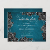 Aquamarine Schwarze Rose Hochzeit Save The Date (Vorne/Hinten)