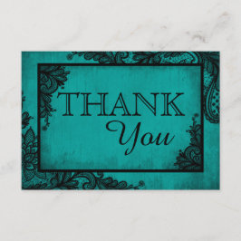 Aquamarine schwarze Spitze-gotische Hochzeit Dankeskarte