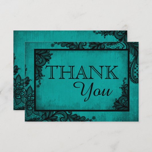 Aquamarine schwarze Spitze-gotische Hochzeit Dankeskarte (Vorne/Hinten)