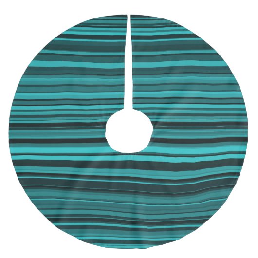 Aquamarine schwarze Streifen Polyester Weihnachtsbaumdecke (Vorderseite)