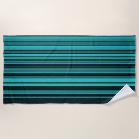 Aquamarine schwarze Streifen Strandtuch (Vorderseite)