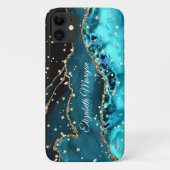 Aquamarine, schwarze und goldene Tore, große Golds Case-Mate iPhone Hülle (Rückseite)