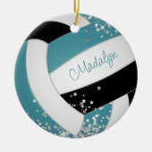 Aquamarine schwarze Volleyball mit Silberstars Keramik Ornament (Vorne)