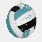 Aquamarine schwarze Volleyball mit Silberstars Keramik Ornament (Links)