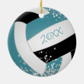 Aquamarine schwarze Volleyball mit Silberstars Keramik Ornament (Hinten)