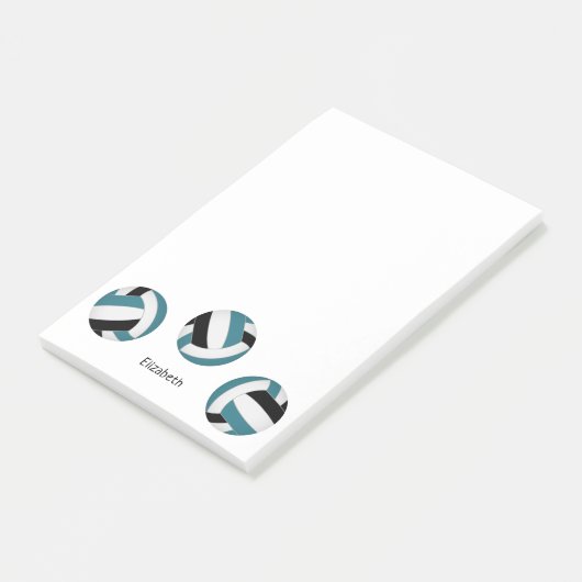 Aquamarine schwarze Volleyball-Sportler oder Cousy Post-it Klebezettel (angewinkelt)