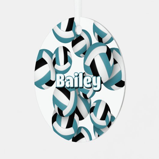 aquamarine schwarze Volleyballs mit Athleten Namen Ornament Aus Metall (Vorderseite links)