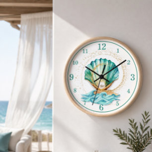 Aquamarine Seashell- und Perlenuhr Uhr