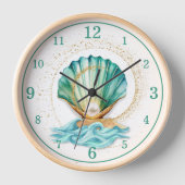 Aquamarine Seashell- und Perlenuhr Uhr (Vorderseite)