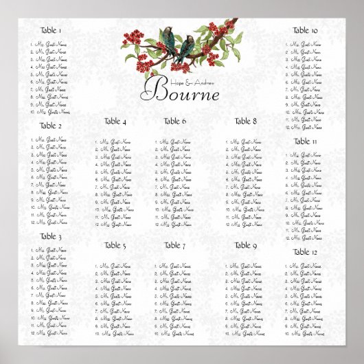 Aquamarine Seatabelle 12 Tische für Vintage Vogelb Poster (Vorne)