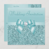 Aquamarine Sequenzen, Bow & Diamond-Hochzeit Einladung (Vorne/Hinten)