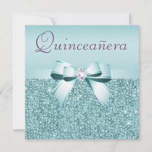 Aquamarine Sequenzen und Bow Quinceanera Einladung