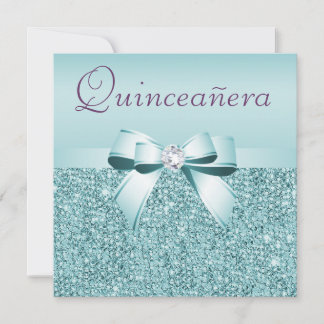 Aquamarine Sequenzen und Bow Quinceanera Einladung