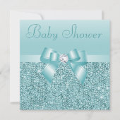 Aquamarine Sequins-, Bogen-u. Diamant-Baby-Dusche Einladung (Vorderseite)