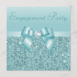 Aquamarine Sequins, Bow & Diamond Engagement Party Einladung