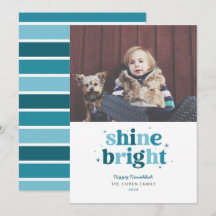 Aquamarine Shine Bright Hanukkah Fotokarte