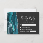 Aquamarine Silber Agate Dark Wedding RSVP Karte (Vorderseite)
