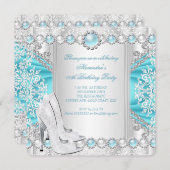 Aquamarine Silber High Heels White Pearl Geburtsta Einladung (Vorne/Hinten)
