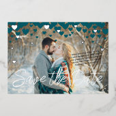 Aquamarine, Silberherzen, Winter- oder Valentinhoc Folieneinladung (Vorderseite)