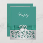 AQUAMARINE, silberne florale Antwortkarte mit DRUC Einladung (Vorne/Hinten)