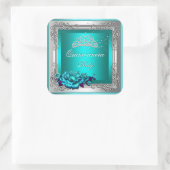 Aquamarine Silberne Rose Quinceanera 15. Geburtsta Quadratischer Aufkleber (Tasche)