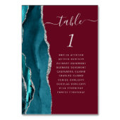 Aquamarine Silver Agate Burgundy Wedding Tischnumm Tischnummer (Rückseite)