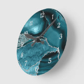 Aquamarine Silver Agate Safari Glitzer Leopard Pri Runde Wanduhr (Winkel)