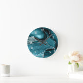 Aquamarine Silver Agate Safari Glitzer Leopard Pri Runde Wanduhr (Zuhause)