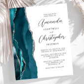 Aquamarine Silver Agate Slate Wedding Einladung