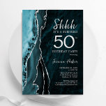 Aquamarine Silver Agate Überraschung 50. Geburtsta Einladung<br><div class="desc">Aquamarine und silberne Überraschung 50. Geburtstagsfeier Einladung. Elegantes modernes Design mit türkisfarbenem aquamarin blauen Aquarellfarben,  marmorgeode Hintergrund,  Imitate Glitzer Silber und Typografie Drehbuch Schriftart. Die trendige Einladungskarte eignet sich perfekt für eine stilvolle Damenfeier. Gedruckte Zazzle Einladungen oder Sofortdownload digitalen druckbaren Vorlage.</div>