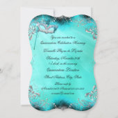 Aquamarine Silver Masquerade Quinceanera Geburtsta Einladung (Rückseite)
