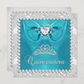 Aquamarine Silver White Quinceanera 15. Geburtstag Einladung (Vorne/Hinten)