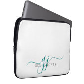 Aquamarine Skriptmonogramm-Initialen Minimalistisc Laptopschutzhülle (Vorne Rechts)
