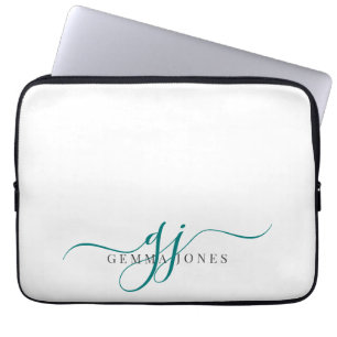 Aquamarine Skriptmonogramm-Initialen Minimalistisc Laptopschutzhülle