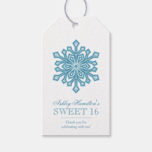 Aquamarine Snowflake Imitate Glitzer Sweet 16 Wint Geschenkanhänger (Vorderseite)