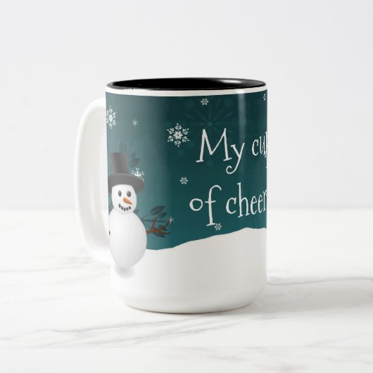 Aquamarine Snowman Winter Scene Weihnachtsfeier Ta Zweifarbige Tasse (Vorderseite Links)