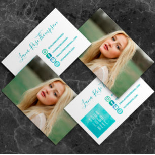 Aquamarine Social Media Icons Foto & Logo Visitenkarte