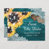 Aquamarine Sonnenblume Holz Spitzen Burlap Hearts Ankündigung (Vorne/Hinten)