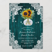 Aquamarine Sonnenblume Mason Jar Blumenzwiebelzang Einladung (Vorne/Hinten)