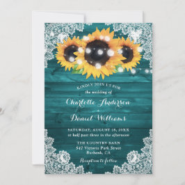 Aquamarine Sonnenblume Rustikale Hochzeit Einladung