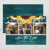 Aquamarine Sonnenblume Rustikales Holz Hochzeit 3  Save The Date (Vorne/Hinten)