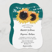 Aquamarine Sonnenblumen Burlap Lace Country Hochze Einladung (Vorne/Hinten)