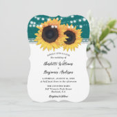 Aquamarine Sonnenblumen Burlap Lace Country Hochze Einladung (Stehend Vorderseite)