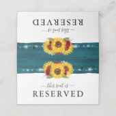 Aquamarine Sonnenblumen-Rose vorbehalten Hochzeits Platzkarte (Außenseite Aufgefaltet)