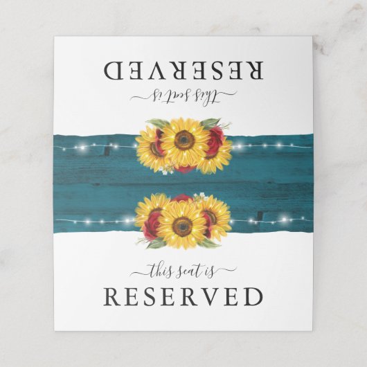 Aquamarine Sonnenblumen-Rose vorbehalten Hochzeits Platzkarte (Außenseite Aufgefaltet)