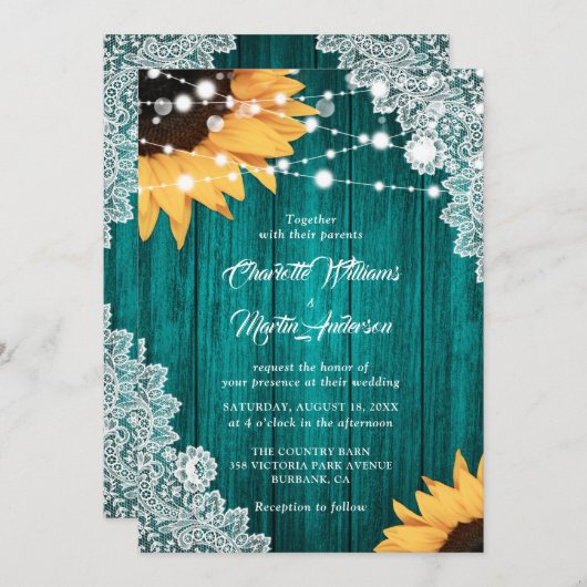 Aquamarine Sonnenblumenblume Einladung (Vorne/Hinten)