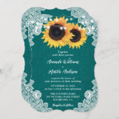 Aquamarine Sonnenblumenhochzeit Burlap Blues Lace  Einladung (Vorne/Hinten)